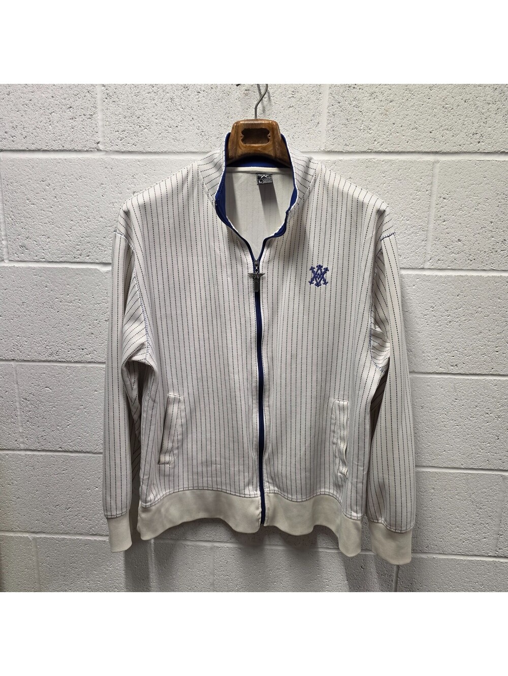 Avirex  Varsity Baseball Knit Sweater Full Zip Jacket Mens L Dotted lines 24x30